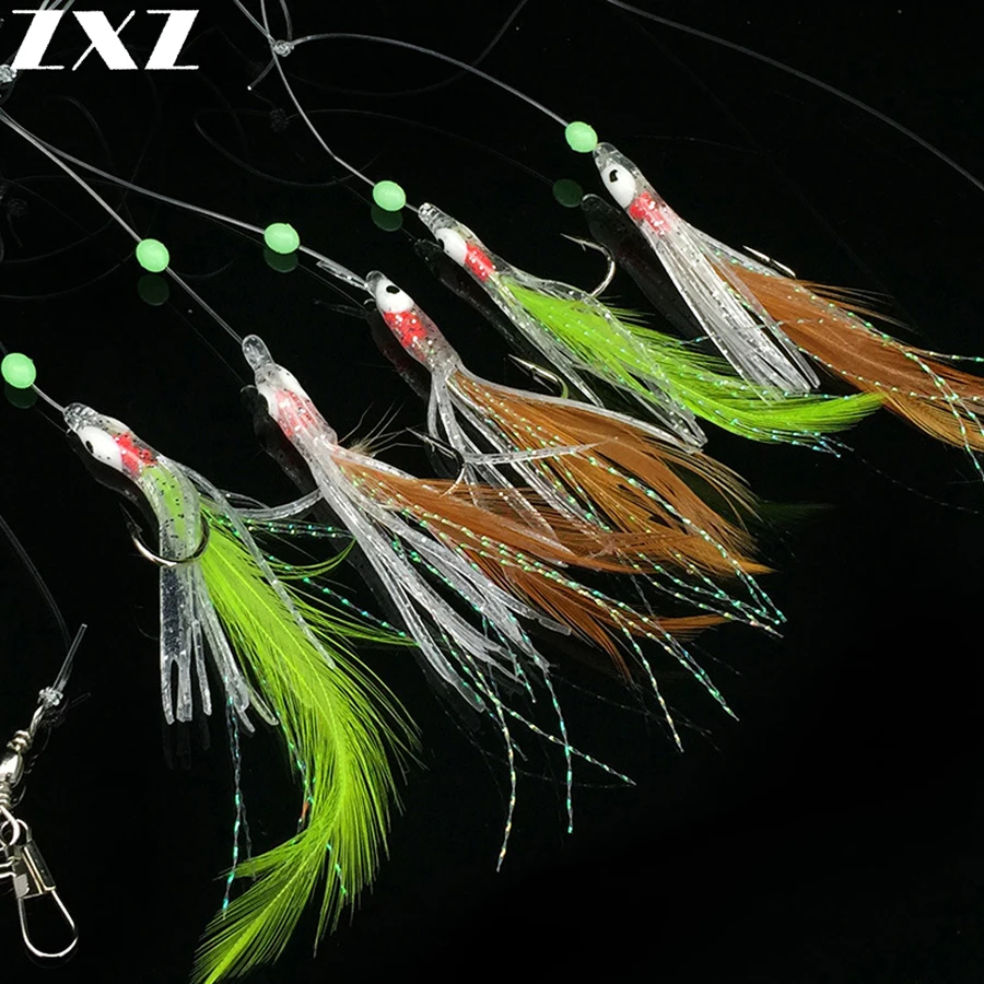 25pcs Luminous Night Fishing 5 String Hooks Ocean Carbon Steel Chicken Hair Octopus Fishhooks Stop Rigs Beads Hooks Accessories|Fishhooks| - AliExpress