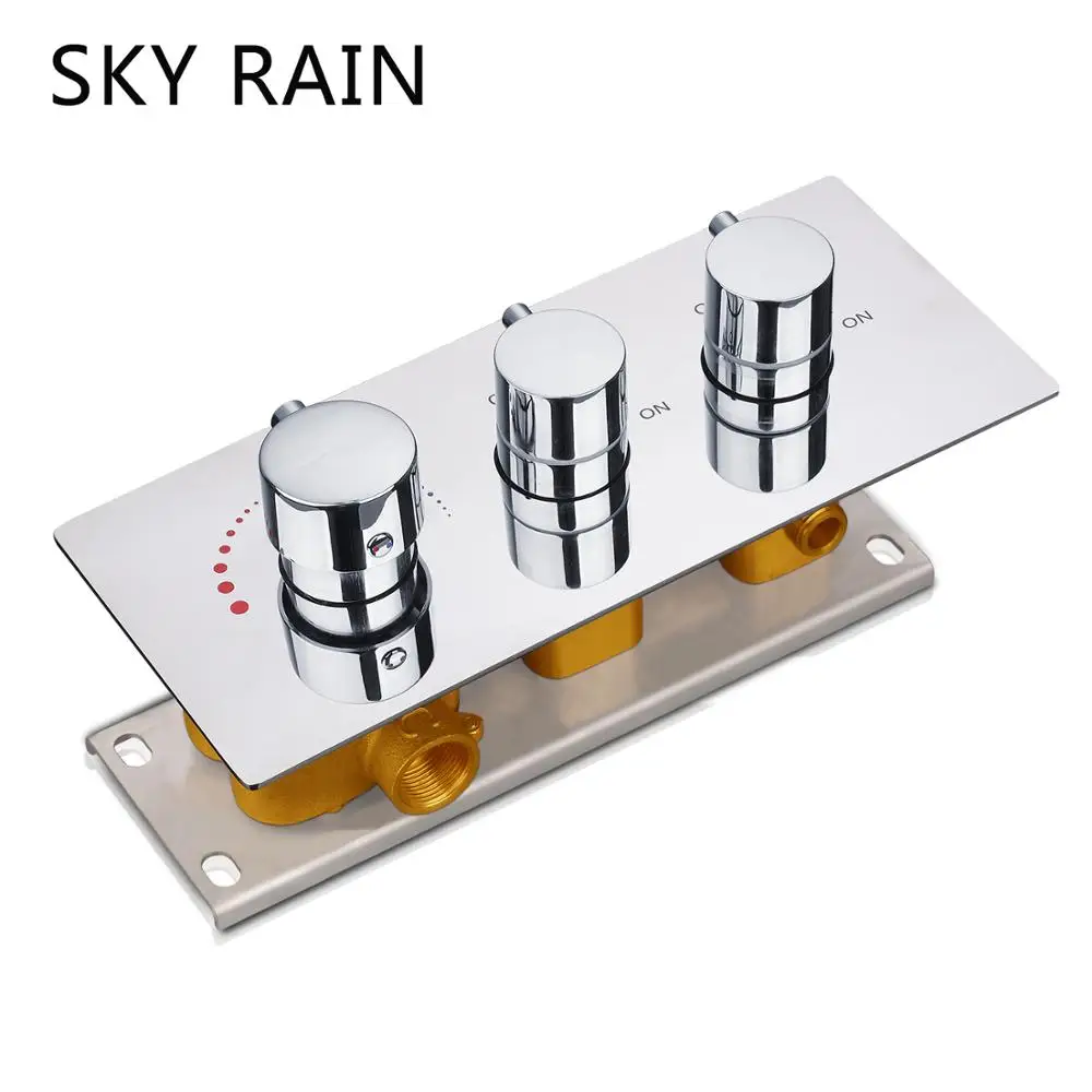 SKY RAIN Brass Triple Handle Round Knobs Mixer 2 Function Thermostatic/Hot And Cold Valve SKY RAIN Brass Triple Handle Round Knobs Mixer 2 Function Thermostatic/Hot And Cold Valve
