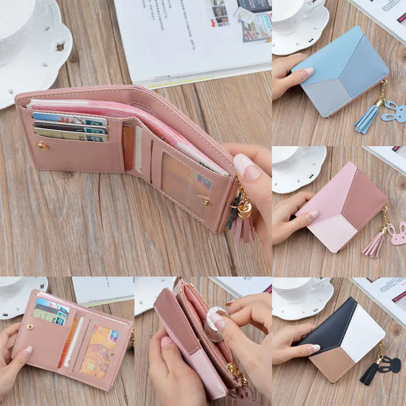 Модный кожаный женский корейский милый маленький кошелек для кредитных карт с замком, короткий кошелек для удостоверения личности