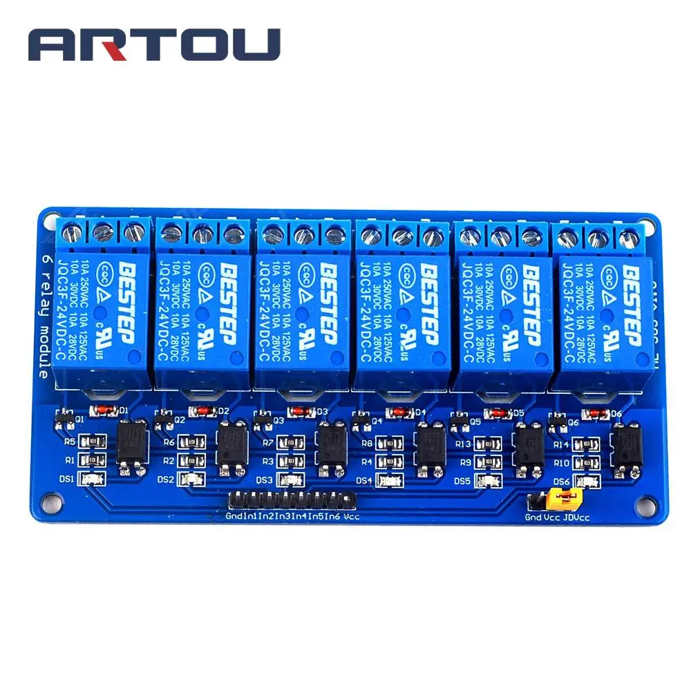 

1PCS 6 Channel 24V Relay Module Low trigger 24V 6Channel Module for PIC ARM DSP AVR