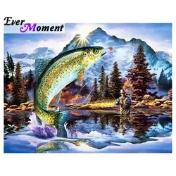 Алмазная живопись Ever Moment, рыбацкий человек, красивый пейзаж, большая рыба, сделай сам, полностью квадратная дрель, настенная живопись