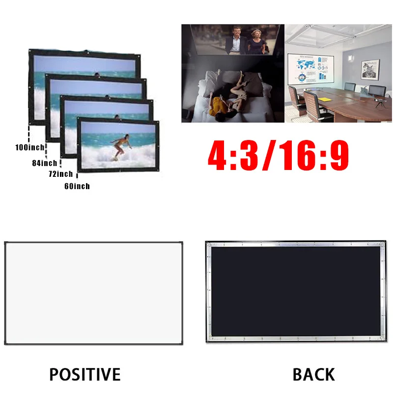 

Projector Screen PVC HD Home Cinema Projection Curtain Theater Shadow Puppets Squares Home Church Portable Durable PVC