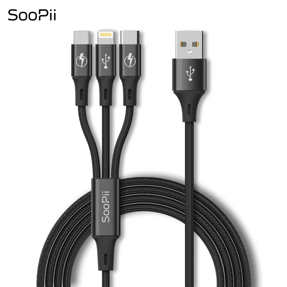 SooPii 0,3 м/1,2 м 3 в 1 USB кабель для Iphone Micro USB кабель для устройств Android type-c 3A кабель для быстрой зарядки для samsung S9