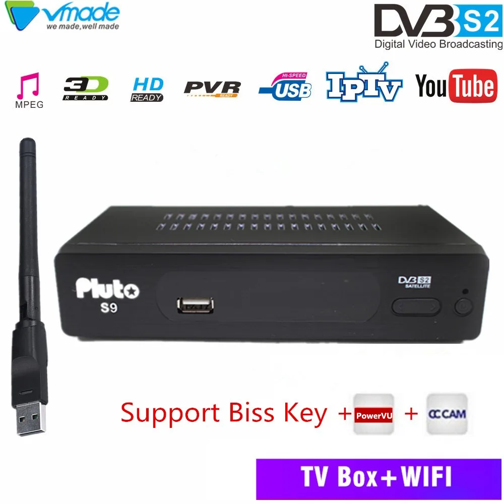 

Vmade Digital satelite tv receiver DVB S2 IKS H.264 dvb S2 Pluto S9 support IPTV Youtube CCCAM dvb tv box with USB wifi TV Tuner