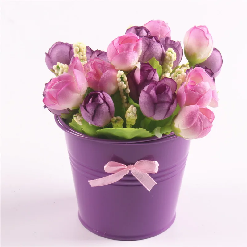 Мини Милая железная ваза с Маргаритка из шелка цветы искусственные розы один набор для домашнего украшения стола или офиса декоративные - Цвет: N