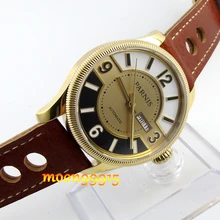 42 мм Parnis желтые золотой циферблат сапфир Стекло Miyota Автоматическая Мужские часы