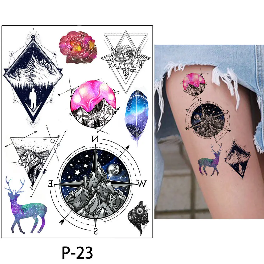 Glaryyears, 25 дизайнов, 1 лист, цветная татуировка для рисования, фламинго, милый кот, искусство, Временный макияж, тату, наклейка, мода, P серия - Цвет: P 23