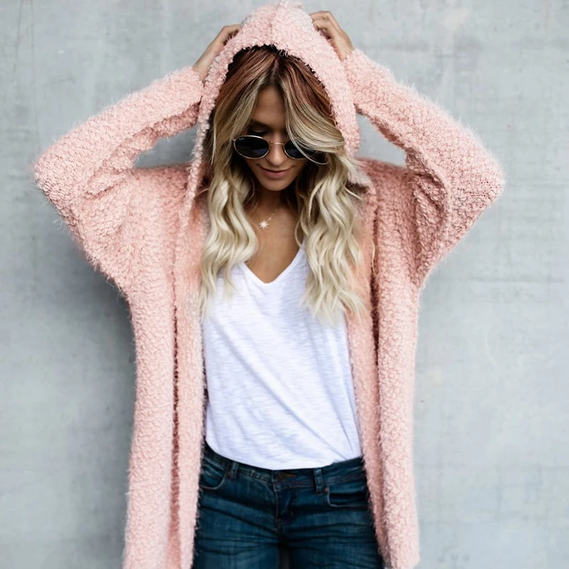

SVOKOR Hooded Long Section Cardigan Warm Autumn Winter Women Sweater Loose Women's Knitted Jacket