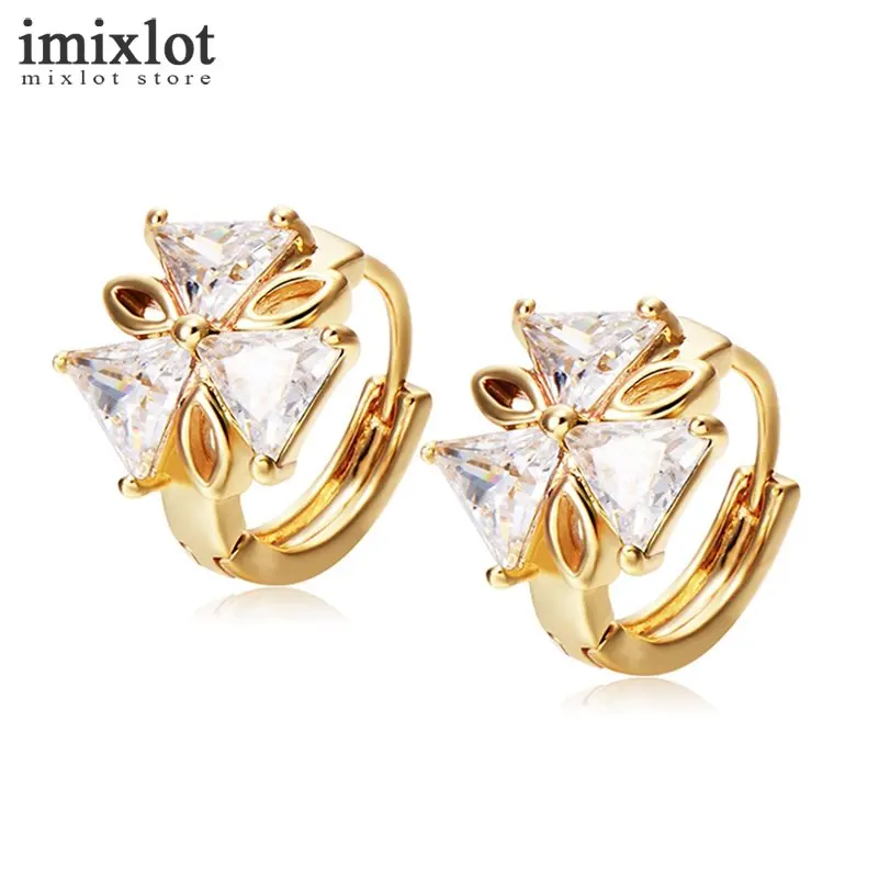 Imixlot Luxury Brand Gold Color Crystal Flower Stud Earrings for Women