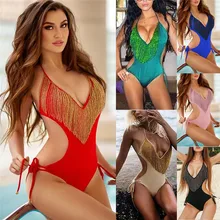 Г. пикантные Глубокий V спинки Одна деталь Плавание костюм Для женщин Плавание носить кисточкой Для женщин ванный комплект Монокини Мягкий боди пляжная одежда для купания