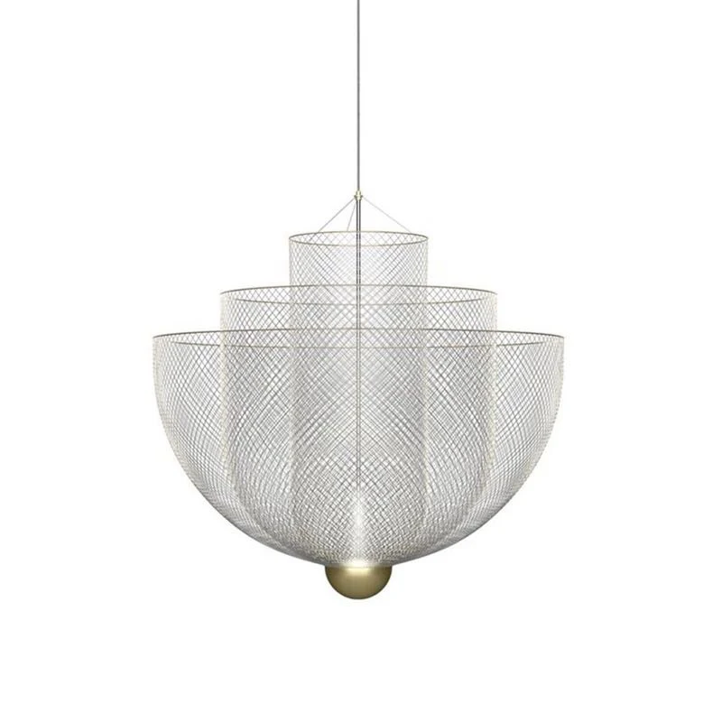 

Modern metal grid pendant light silver gold color muti-layer metal net drop light art home decoration high ceiling villa home