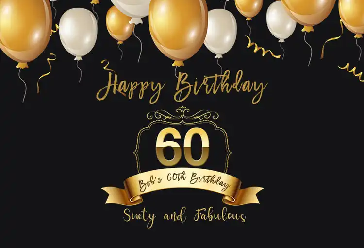 Sensfun Gold Happy 60th Birthday Party Backdrop Balloons Black Theme ...