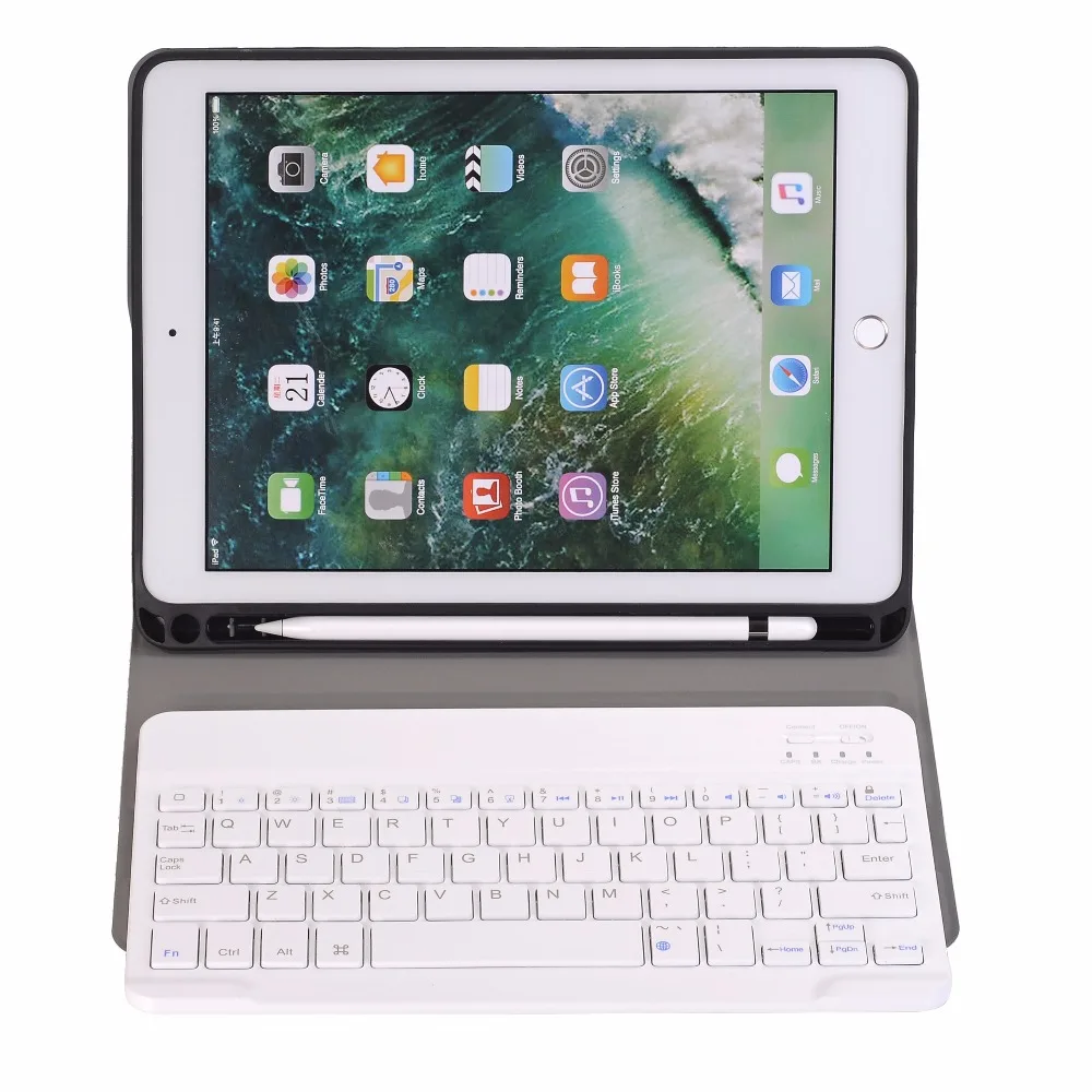 Для iPad чехол с клавиатурой и карандашом для iPad 9,7 5th 6th Generation Air 1 2 Русский Испанский чехол для клавиатуры