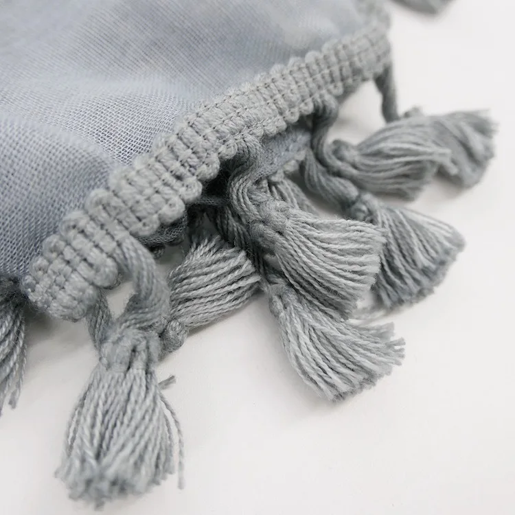 Cotton Plain Color Beads Tassel Scarf Shawls Floral Embroidery Muslim Wrap Hijab 10 Color Wholesale 10pcs/LOT Free Shipping