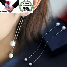 OMHXZJ gros personnalité mode OL femme fille mariage deux perles blanc 30% Sterling argent boucles d'oreilles ligne d'oreille YE276(China)