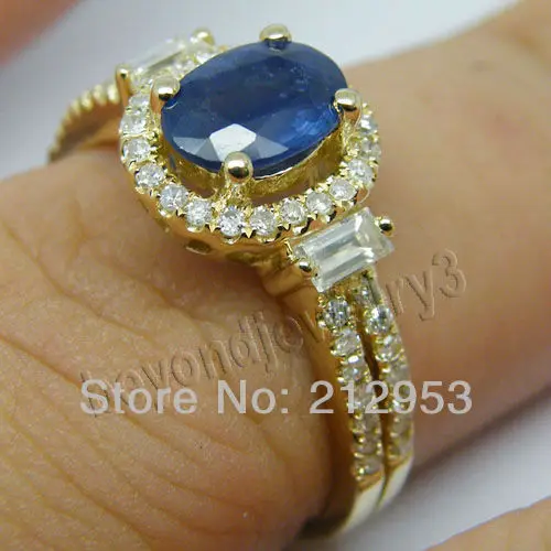 Кольцо с сапфиром из желтого золота 14 карат 5 х7 мм|fine jewelry|gemstone jewelrygenuine gemstone jewelry |