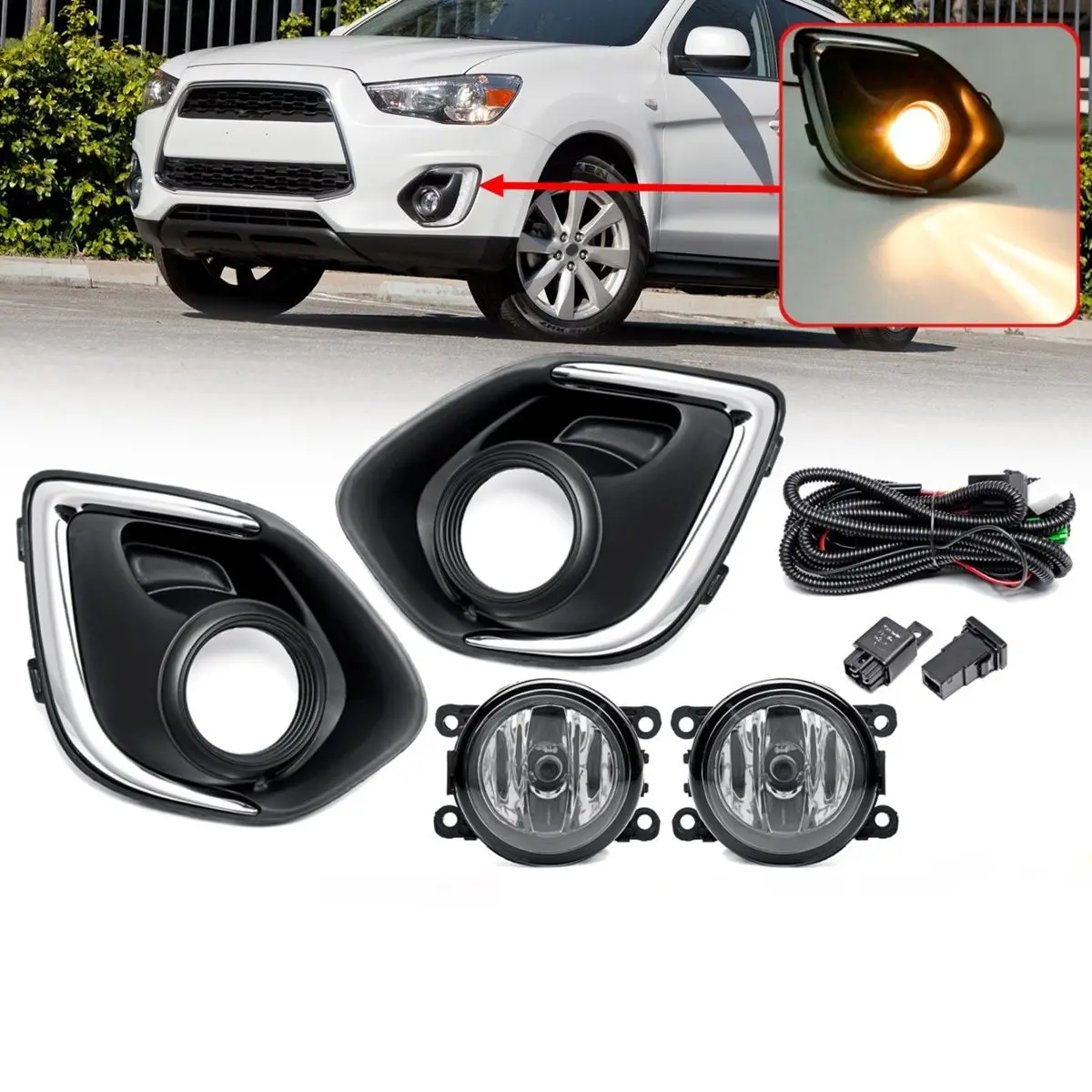 

1 Set Fog Lamp For Mitsubishi Outlander Sport 2013 2014 2015 Assembly With Bulb + Cover Frame Super Bright Fog Light Halogen