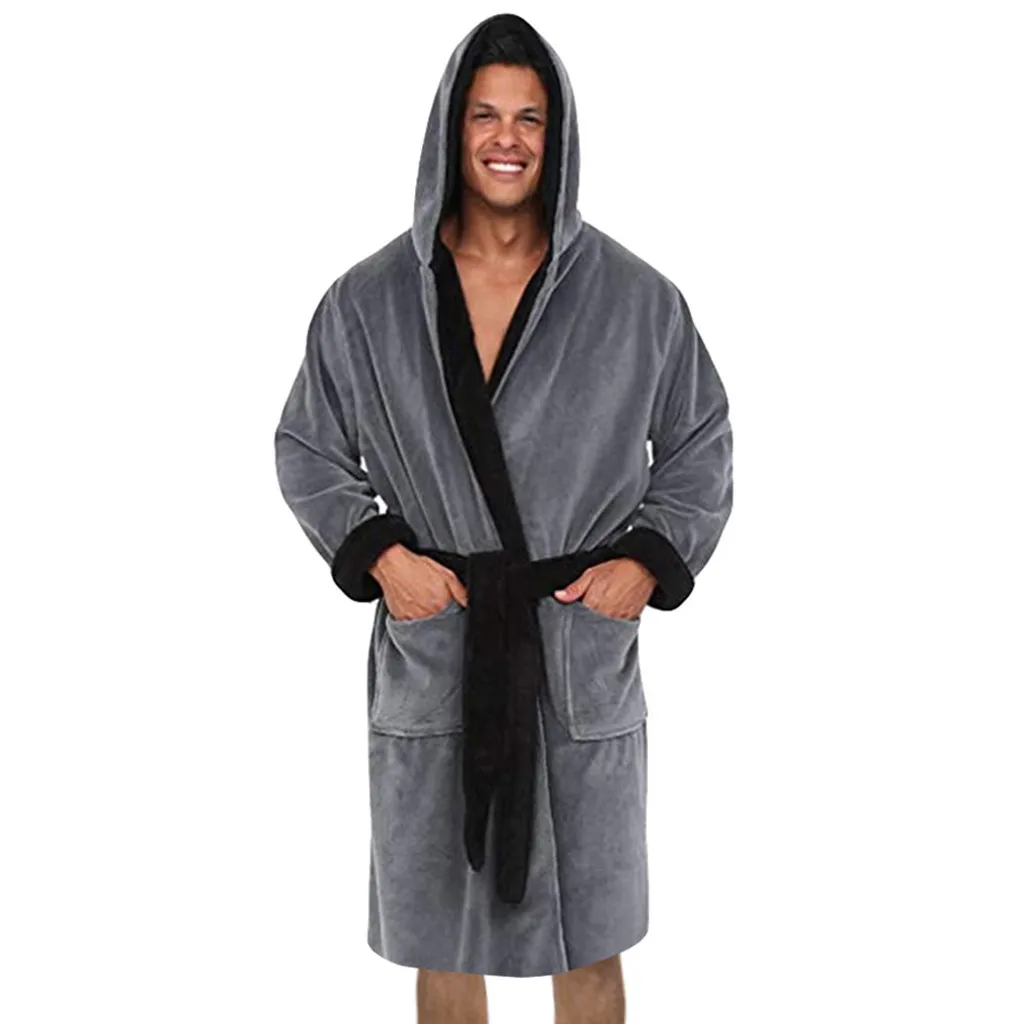 Мужская зимняя удлиненная плюшевая шаль, банный халат, домашняя одежда, халат с длинным рукавом, банный халат, пеньюар, homme peignoir homme, Прямая поставка - Цвет: Gray