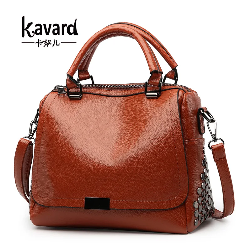 Kavard из модного кожзаменителя Для женщин Сумки черный кожаный с заклепками Сумка