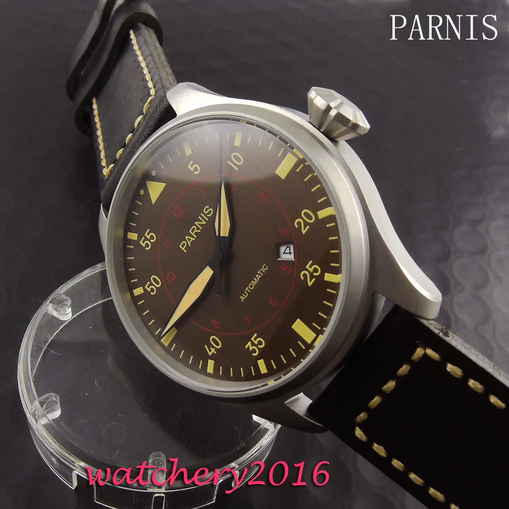 

Fashion 47mm Parnis coffee dial yellow numbers miyota Automatic Men's business Watch