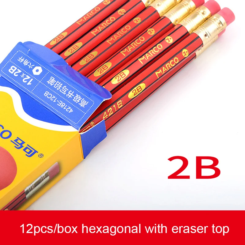 12pcs 2B 12 шт./компл. HB/2B стандартные карандаши с ластиком лучшие безопасные нетоксичные шестигранные деревянные карандаши для детей письма школьные принадлежности - Цвет: 12pcs 2B