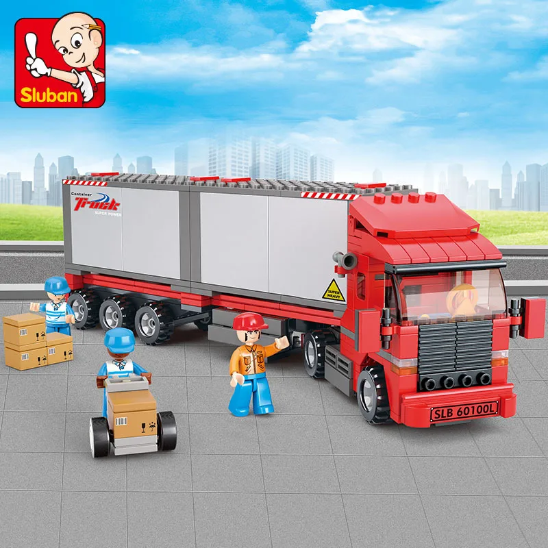 

Container truck two-box double drive cargo child interactive building blocks toy