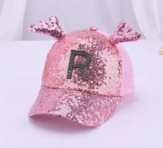 R pink Летние детские повседневные Бейсбольные кепки с блестками для девочек, милые детские бейсболки с пряжкой, стразы, бейсболки, кепки для дальнобойщиков, Gorros - Цвет: R pink