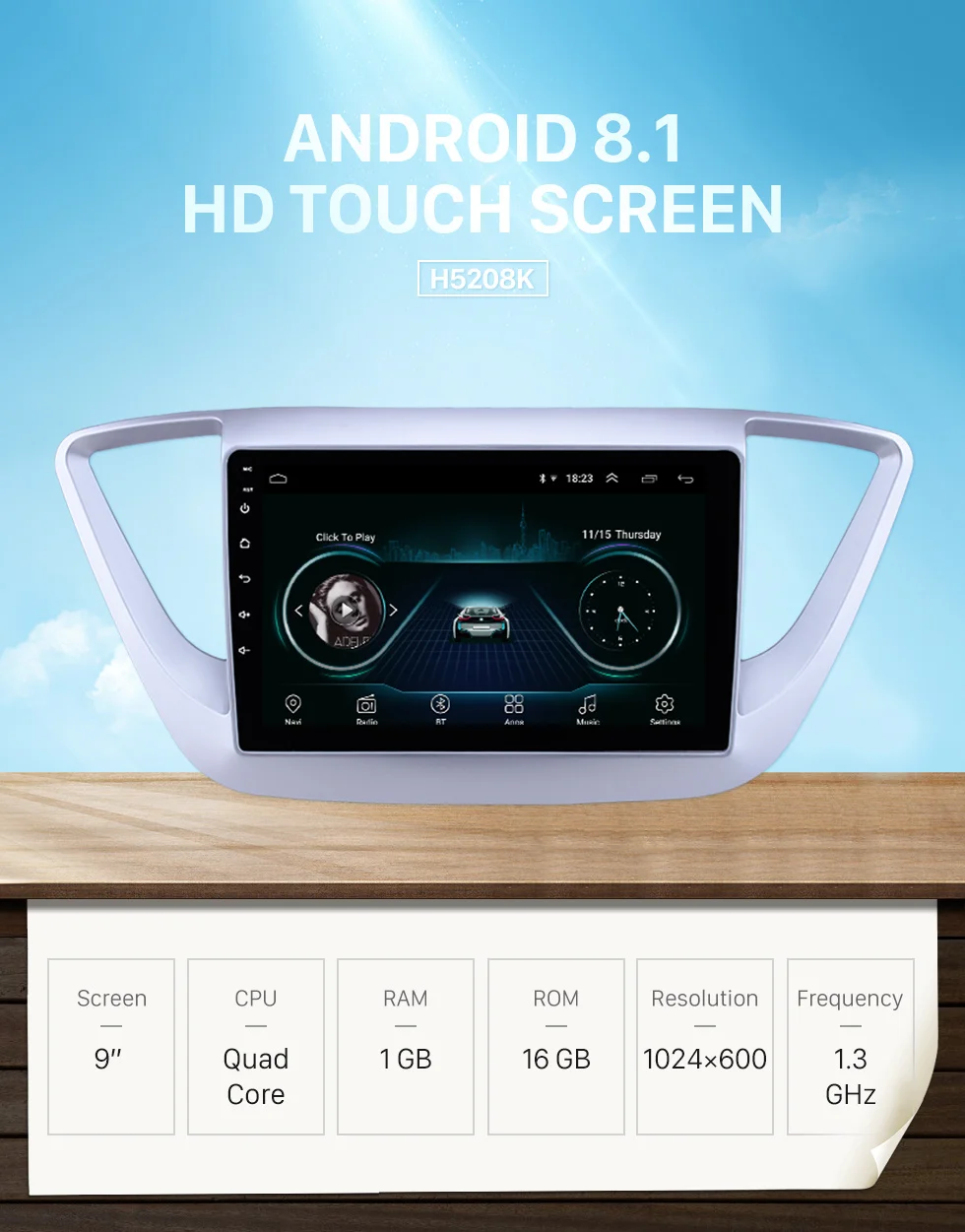 Top Harfey HD Touchscreen 9" Android 8.1 GPS Navi Radio for Hyundai Verna 2016 with Bluetooth AUX Music support DVR Carplay OBD SWC 0