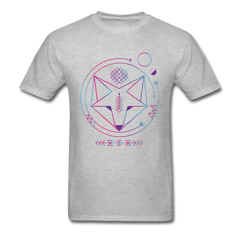 Funny 100% Cotton Tops & Tees for Men Personalized Tshirts Cool Discount Round Collar Tee Shirt Short Sleeve Top Quality Geometric colored spiritual native fox art universe grey