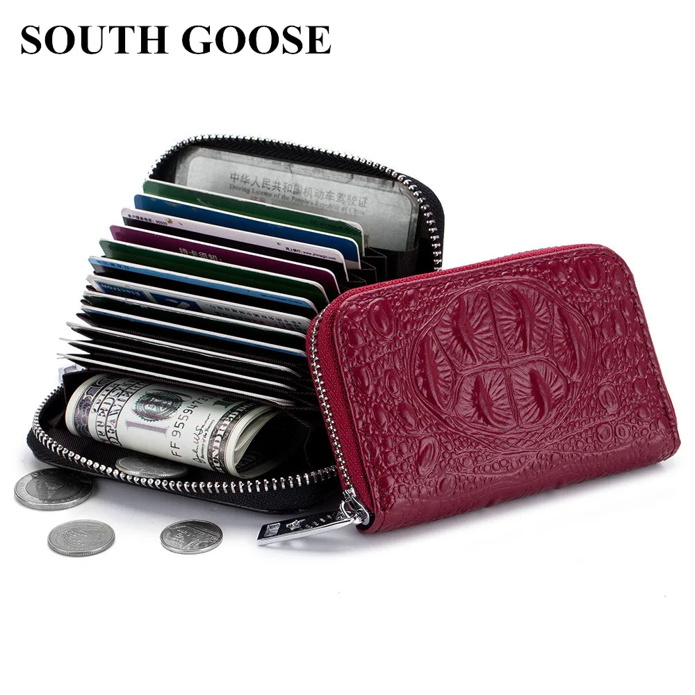 SOUTH GOOSE Organizer RFID Credit Card Holder Men Genuine Leather Business Card Case Women