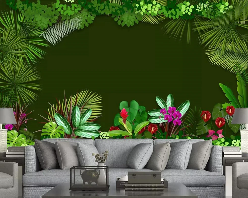 

Beibehang Wallpaper mural small fresh plant flower TV background wall tropical rainforest living room bedroom 3d wallpaper mural
