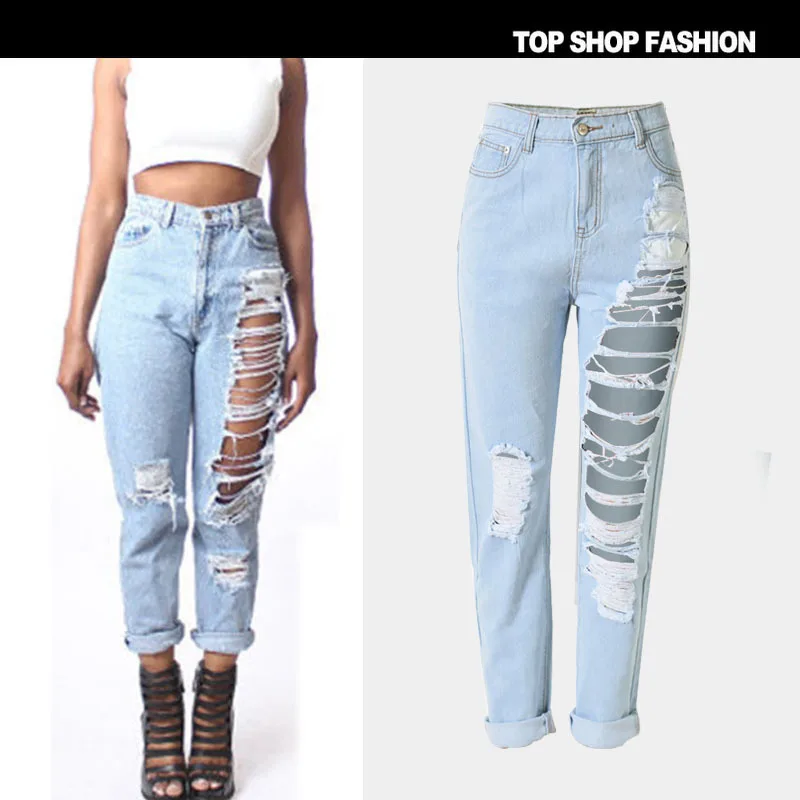 2017 new destroyed american apparel all denim designer sexy ripped distressed Straight jeans pants hole for