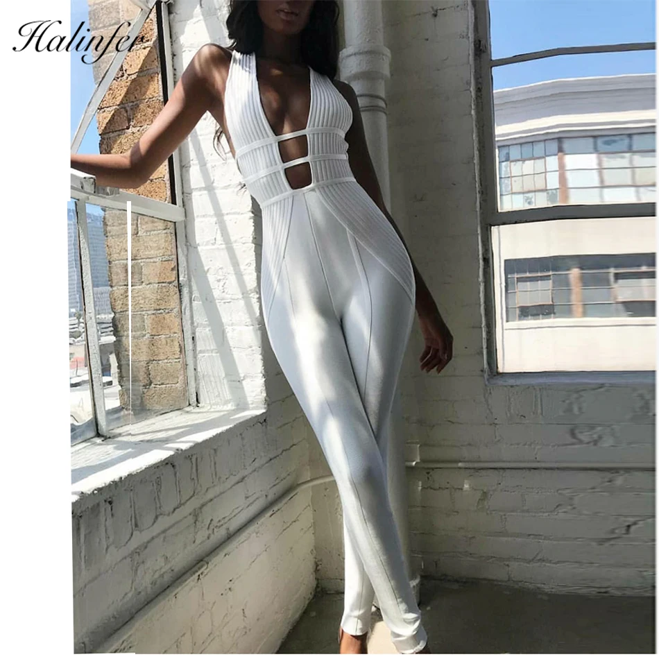 Halinfer 2018 Summer new style European and American fashion sleeveless white bandage pants tight elastic package long pants Dresses