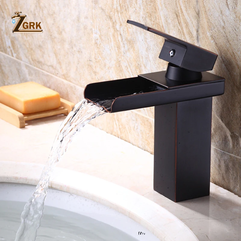 Kaufen ZGRK Becken Wasserhahn Moderne Weiß Bad Wasserhahn Wasserfall armaturen Einzigen Loch Kalt und Warmwasser Tap Schwarz Becken Wasserhahn Mischer tippen