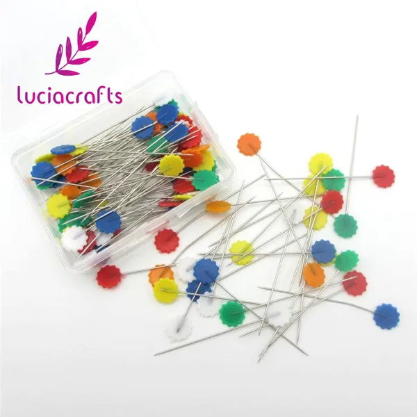 Lucia crafts 1 кор./лот(50 шт./кор.)/(100 шт./кор.) 10*50 мм швейная фурнитура в стиле пэчворк шпильки с цветочной брошью для шитья булавки с коробкой J0144 - Цвет: Mixed colors1 50pcs