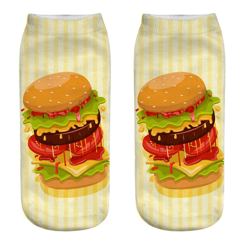 Dreamlikelin еда принт носки для девочек для мужчин женщин Мода Картофель фри гамбургер мороженое 3D принт короткие лодыжки повседневное книги по искус - Цвет: 12