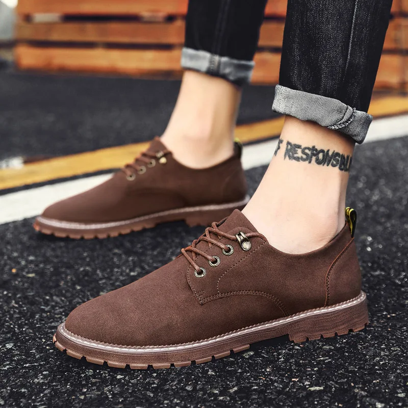 

fashion men casual shoes suede leather flats lace up male oxfords men outdoor breathable shoes Footwear zapatillas hombre k35