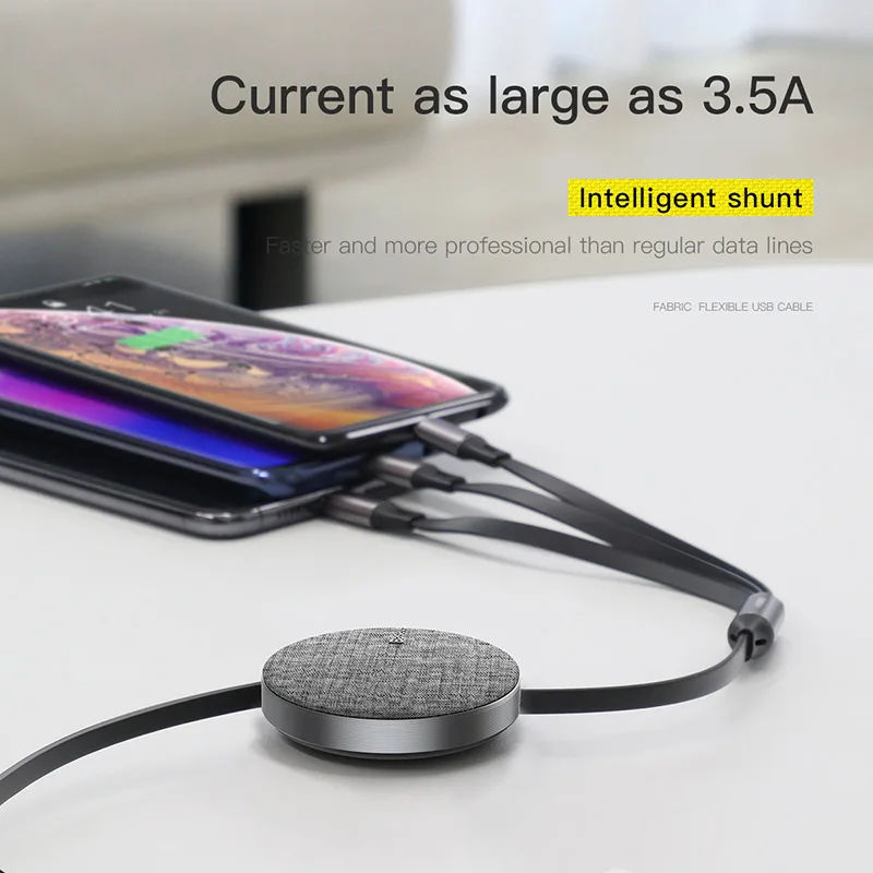 Baseus 3 في 1 كبل usb قابل للسحب ل فون Xs ماكس Xr X 3in1 سريع شحن شاحن المصغّر usb نوع C كابل ل سامسونج Xiaomi