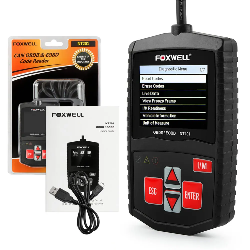 Foxwell OBD2 NT201 Универсальный EOBD CAN сканер автомобильный считыватель кодов двигателя