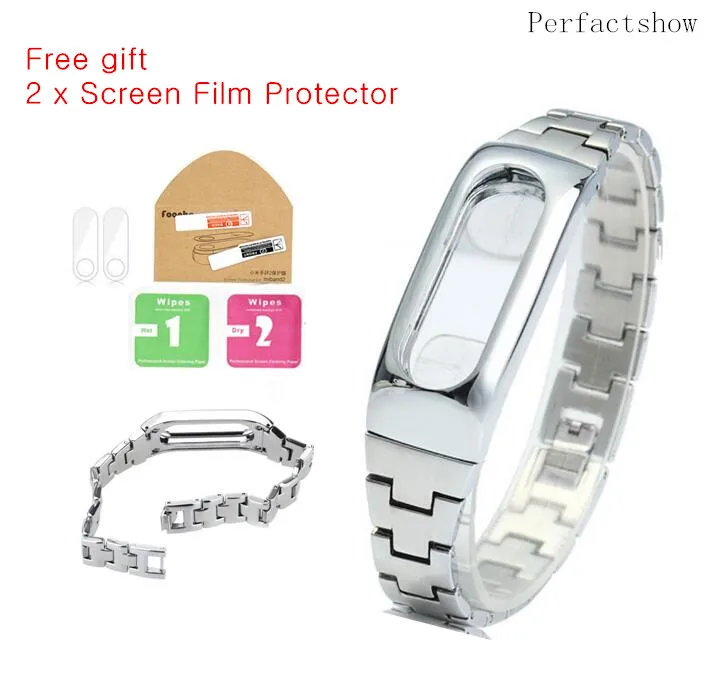 

Xiaomi Mi Band 2 Bracelet Stainless Steel For MiBand 2 Wristbands Replace For Mi Band 2 Metal Strap with screen Protector film