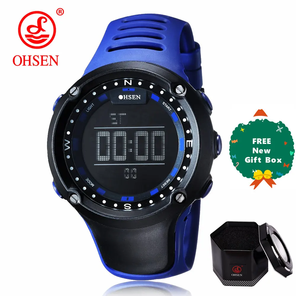 OHSEN светодиодный Топ Цифровые мужские часы детские часы женские спортивные часы детские спортивные наручные часы электронные для девочек и мальчиков подарок сюрприз - Цвет: blue plus gift box