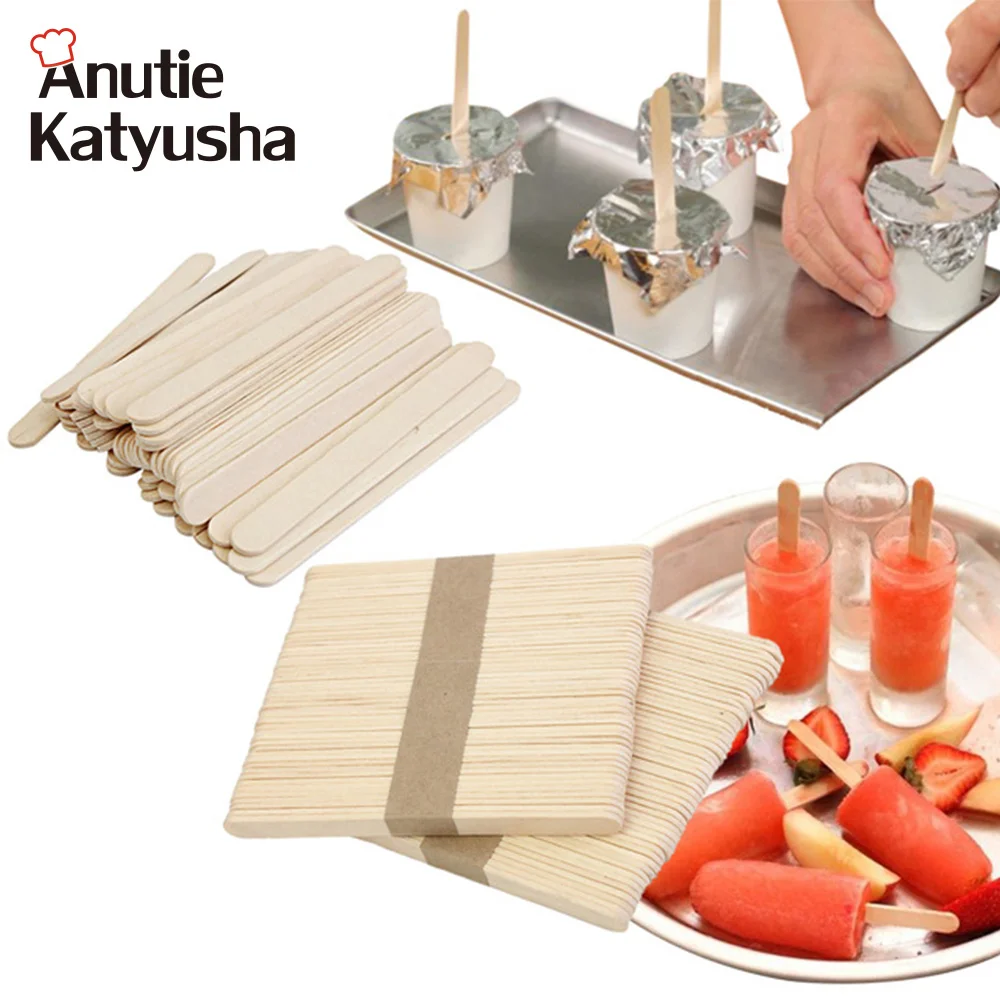 

50Pcs/lot Wooden Ice Cream Sticks DIY Handmade Lolly Popsicle Sticks Ice Cream Tools Kitchen Gadgets Art Crafts Sticks