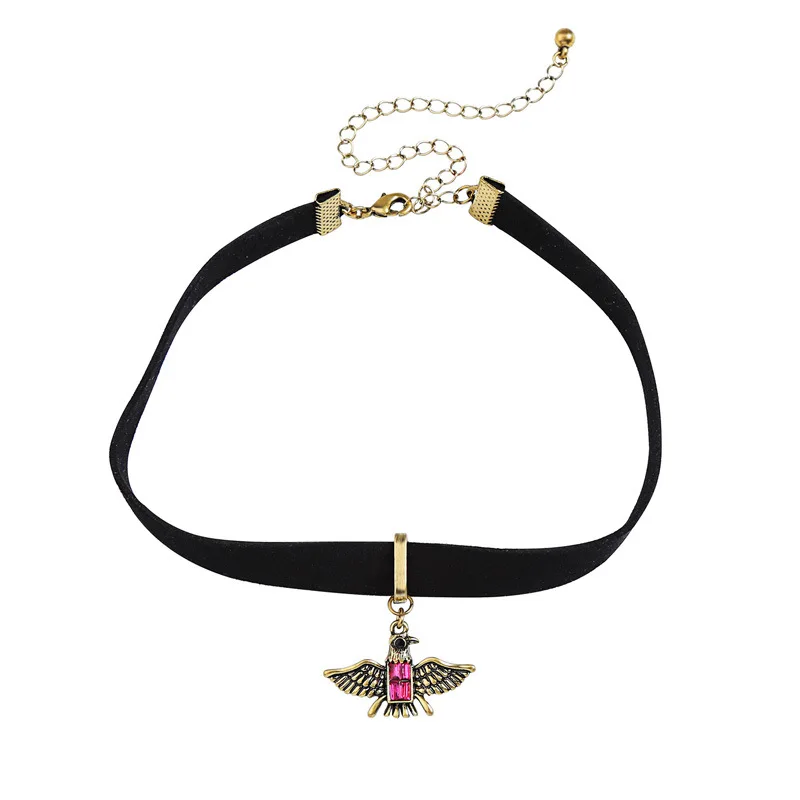 

Fashion Necklace Jewelry Brand Retro Acrylic Alloy Bird Maxi Velvet Collar Choker Necklace For Women Girl N1299c