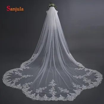 

Lace Appliques Edge Wedding Veil with Comb 5 Meters Long Cathedral Veil for Bridal Wedding Accessories veu de noiva 5 metros V46