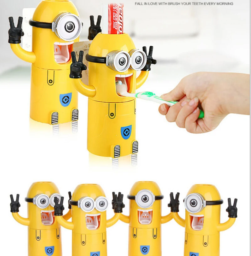 2016 New Minions Automatic Toothpaste Dispenser Squeezer Tooth Brush Holder Bathroom Accessories Set | Дом и сад
