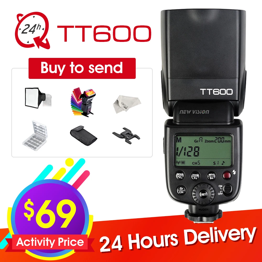 

New Godox TT600 2.4G Wireless GN60 Master/Slave Camera Flash Speedlite for Canon Nikon Pentax Olympus Fujifilm + Six Big Gift