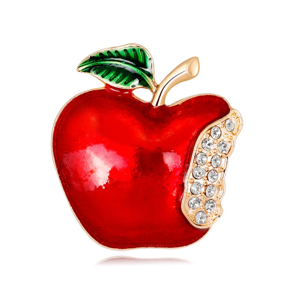 50pcs/lot Christmas Apple Brooch Pin Crystal Rhinestone Teacher's Day