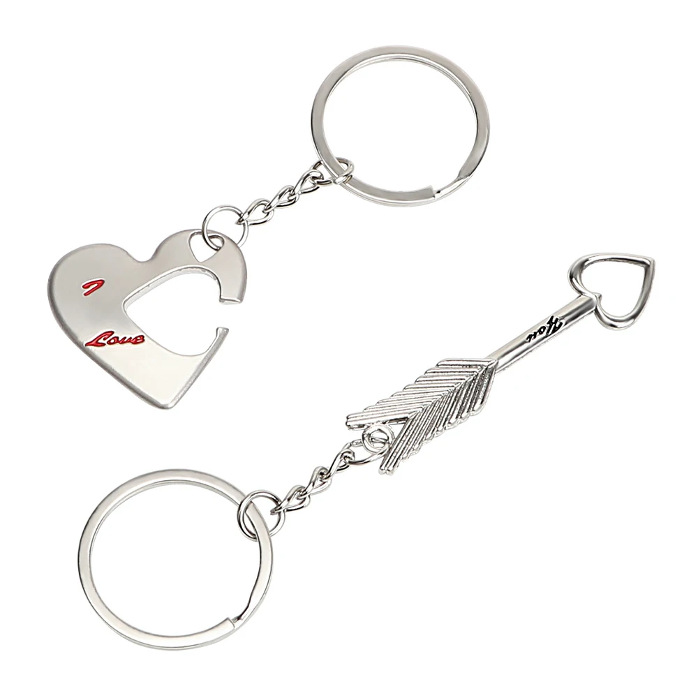 

1 Pair Arrow Bow Heart Key Chain Fashion Keychains Car Key Rings Auto Keyring Creative Gift for Couple Aluminum Alloy