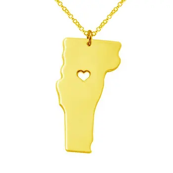 

New Vermont Map Necklace 304 Stainless Steel Vermont Heart Map Pendant Necklace Women Fashion Map Jewellery Gift 12pcs/lot