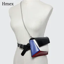Women Colorful Pattern Waist pack Chain Belt High Quality PU Leather Coin Purse Patchwork Crossbody Bag irregular pattern pu crossbody bag